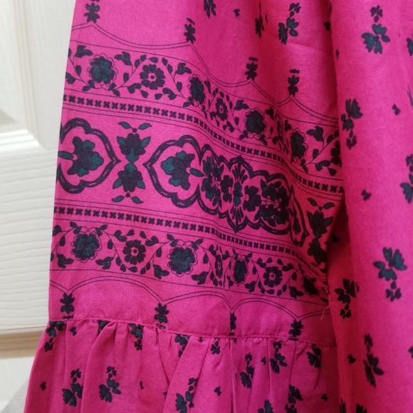 Mulberry Purple Border Print Boho Woven womens Top - Picture 5 of 9